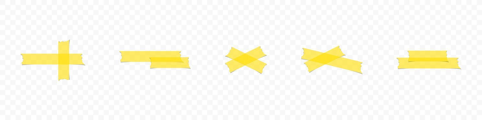 Adhesive tape mockups collection. Realistic yellow sticky tape collection, isolated on transparent background. Adhesive, sticky, masking, duct tape strips. Scotch strips. graphic. EPS 10 vector