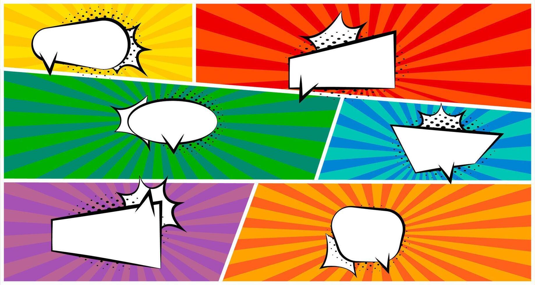 Vintage cartoon speech bubbles template collection. Comic speech bubbles set with halftone on burst background. graphic EPS 10 vector