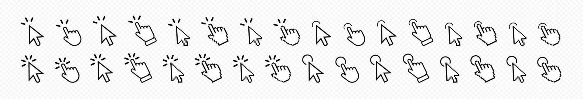 Mouse click cursor collection. Set of hand cursor icons click. Computer mouse click cursor. Black cursor set. Hand pointer icons. graphic EPS 10 vector