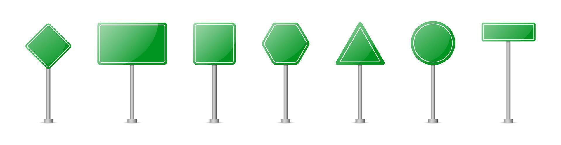 Green pointers on the road, traffic control signs and road direction signboards. Set of road text panels. Green road signs banners isolated on white background. Highway signs. graphic EPS vector