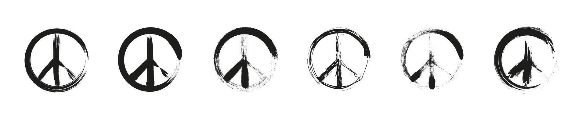 Peace icon set. Pacifism symbols set. Pacific icons. Peace symbols, pictograms and signs isolated on white background. International symbol of the antiwar movement of the disarmament. EPS 10 vector