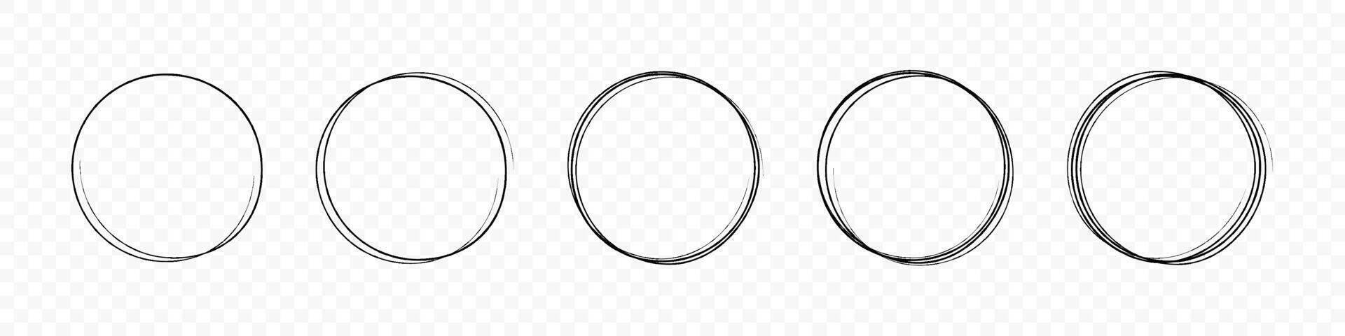 Circle frame set. Round frame set. Geometric line circle design frames. Round shape borders. Hand drawning circle line sketch set. graphic EPS 10 vector