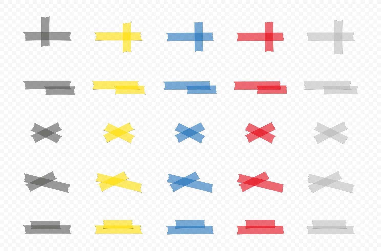 Adhesive tape mockups collection. Realistic colorful sticky tape collection, isolated on transparent background. Adhesive, sticky, masking, duct tape strips. Scotch strips. graphic. EPS 10 vector