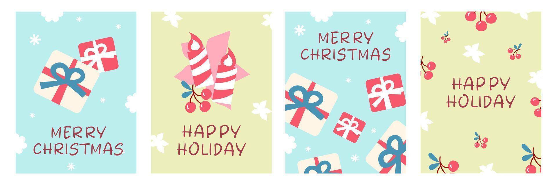 Set of Merry Christmas and happy new year greeting with Gifts on pastel color background vector