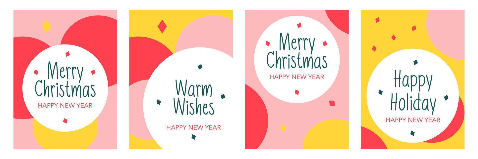 Set of Merry Christmas and happy new year greeting with geometric element on colorful vertical background vector