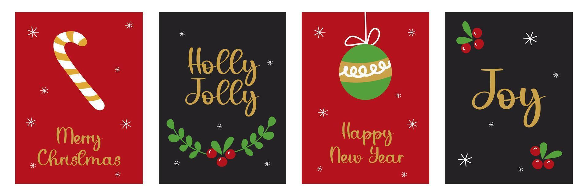 Set of Merry Christmas and happy new year creative greeting with Ornament on red and back dark color background vector