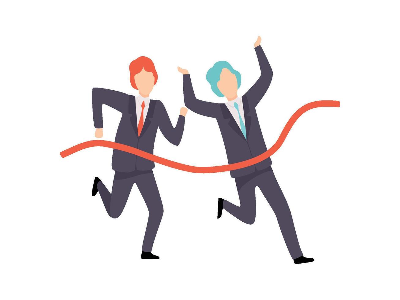 Businessmen Running To Finish Line, Business Competition, Rivalry Between Colleagues, Office Workers Challenging Illustration vector