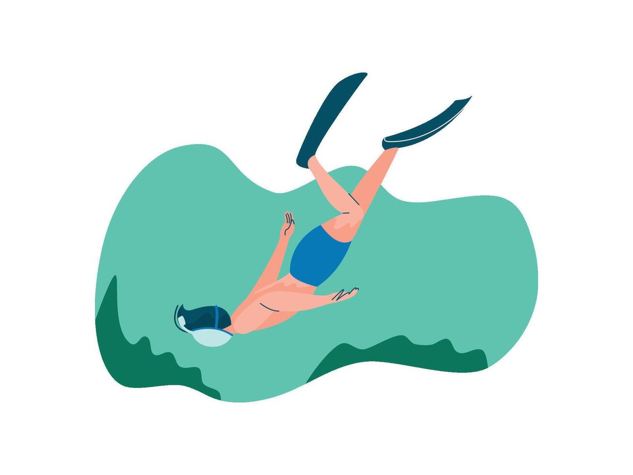 Male Diver with Scuba and Flippers Diving in Sea, Man Doing Sports and Relaxing on Beach, Summer Outdoors Activities Illustration vector