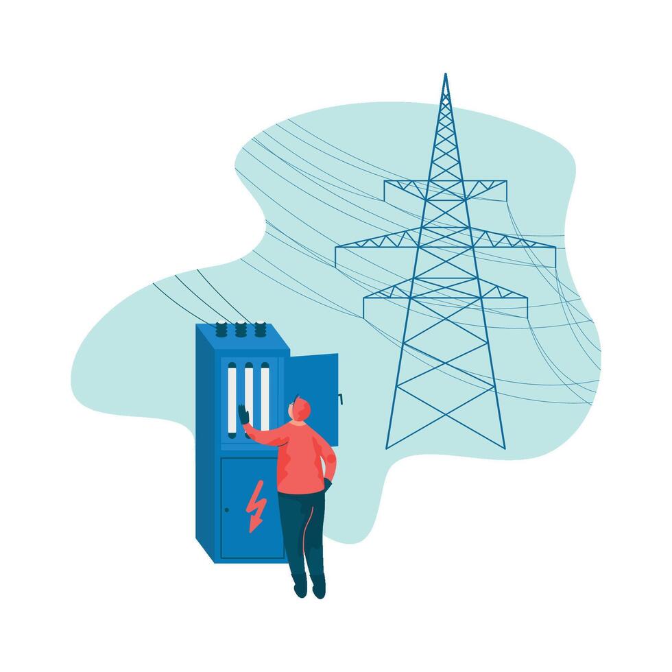 Electrical Engineer and Power High Voltage Tower Illustration vector