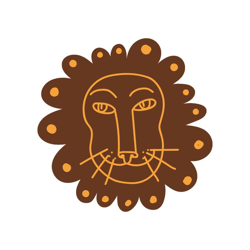 Cute Lion Head, Hand Drawn Design Element Can Be Used for T-shirt Print, Poster, Card, Label, Badge Stylized Illustration vector