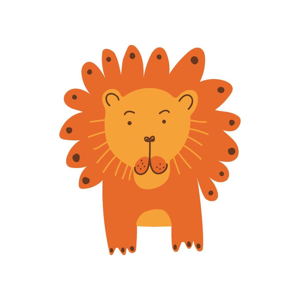 Cute Lion, Front View, Design Element Can Be Used for T-shirt Print, Poster, Card, Label, Badge Illustration vector