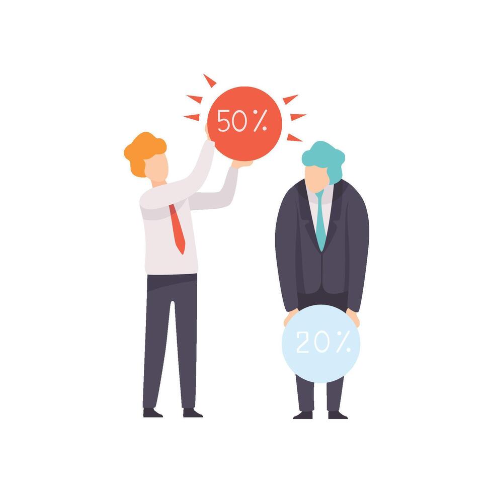 Successful Businessman Completed Tasks, Business Competition, Rivalry Between Colleagues, Office Workers Challenging Illustration vector