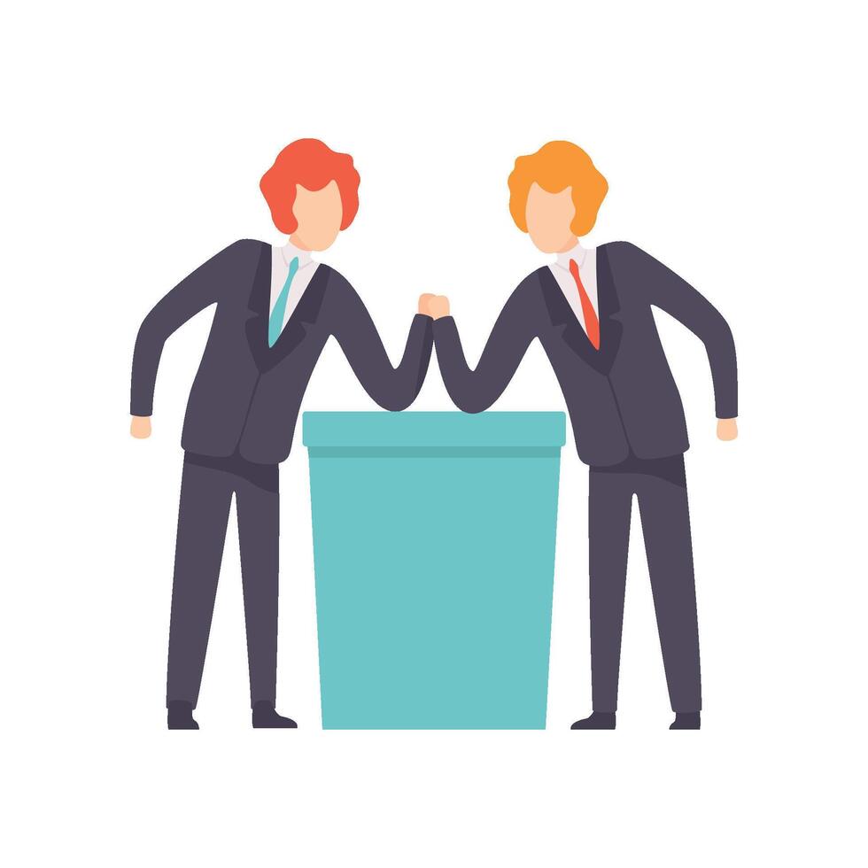 Two Businessmen Arm Wrestling, Business Competition, Rivalry Between Colleagues, Office Workers Challenging Illustration vector