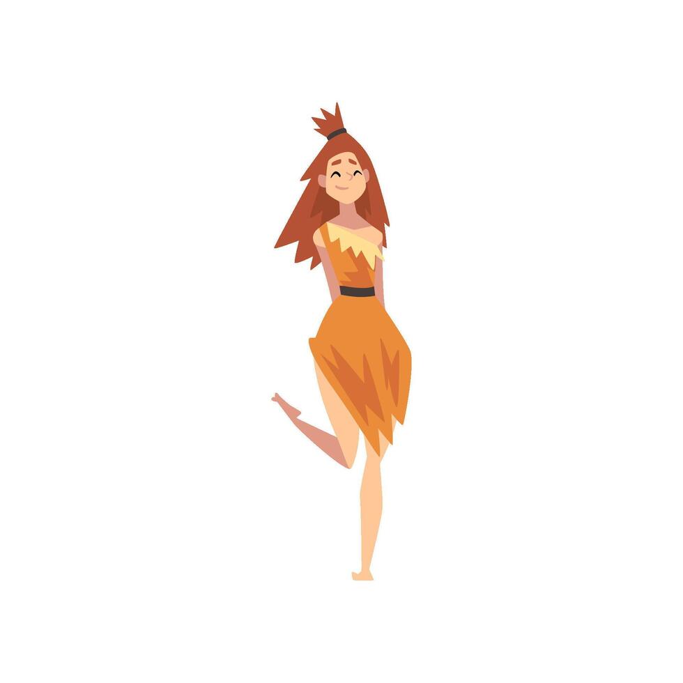Prehistoric Girl, Primitive Stone Age Cavewoman Cartoon Character Illustration vector