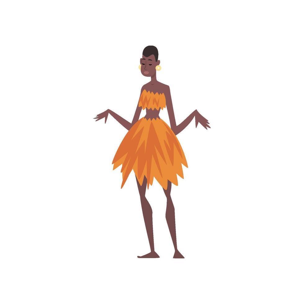 Beautiful Native Black Skinned Woman in Traditional Clothes, African or Australian Aborigine Cartoon Character Illustration vector