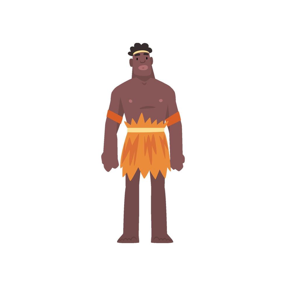 Native Black Skinned Man in Traditional Costume, Australian Aborigine Cartoon Character Illustration vector