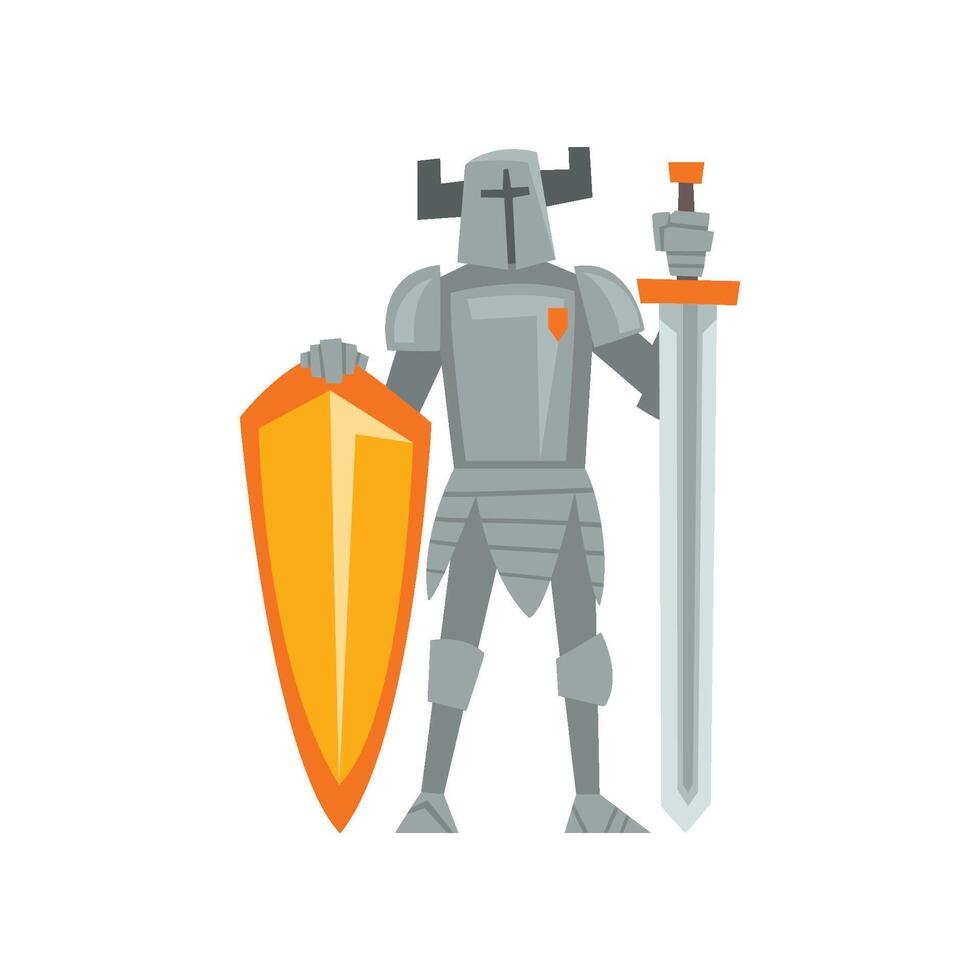 Medieval Armored Knight Warrior Character with Sword and Shield Illustration vector