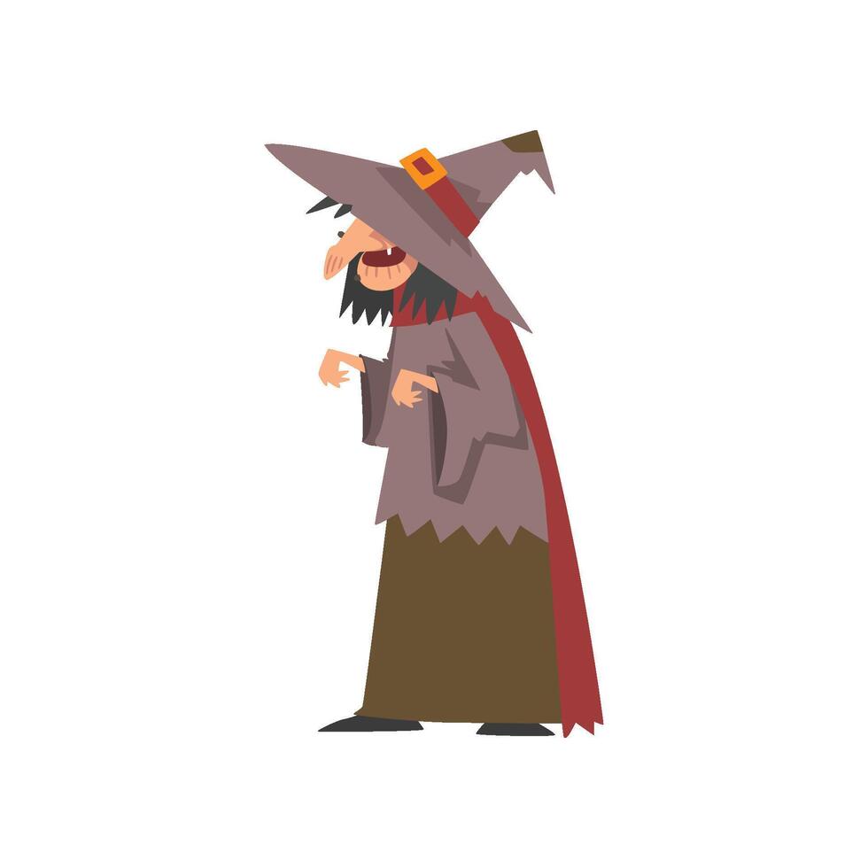 Old Witch in Shabby Clothes and Pointed Hat Illustration vector