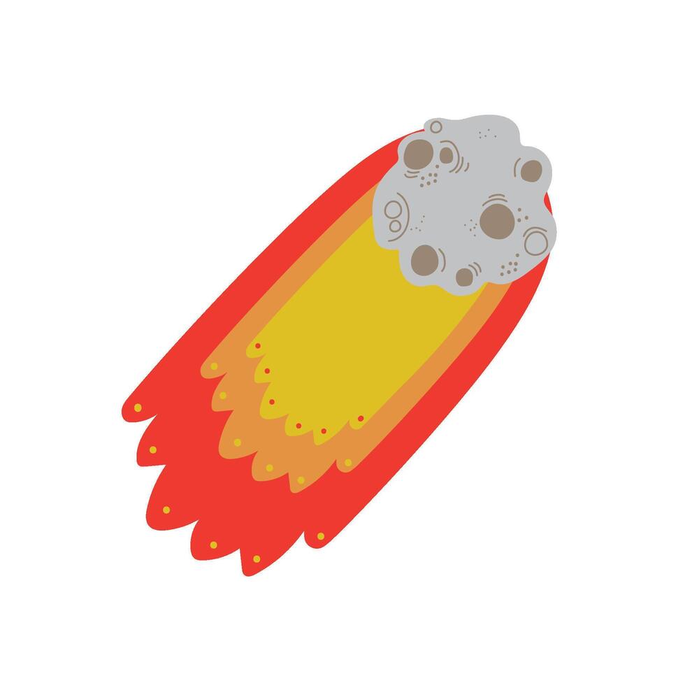 Flaming Comet Falling Down, Asteroid, Space, Cosmos Theme Design Element Cartoon Illustration vector