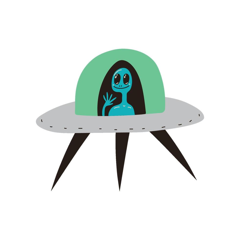 Ufo Spaceship, Space, Cosmos Theme Design Element Cartoon Illustration vector