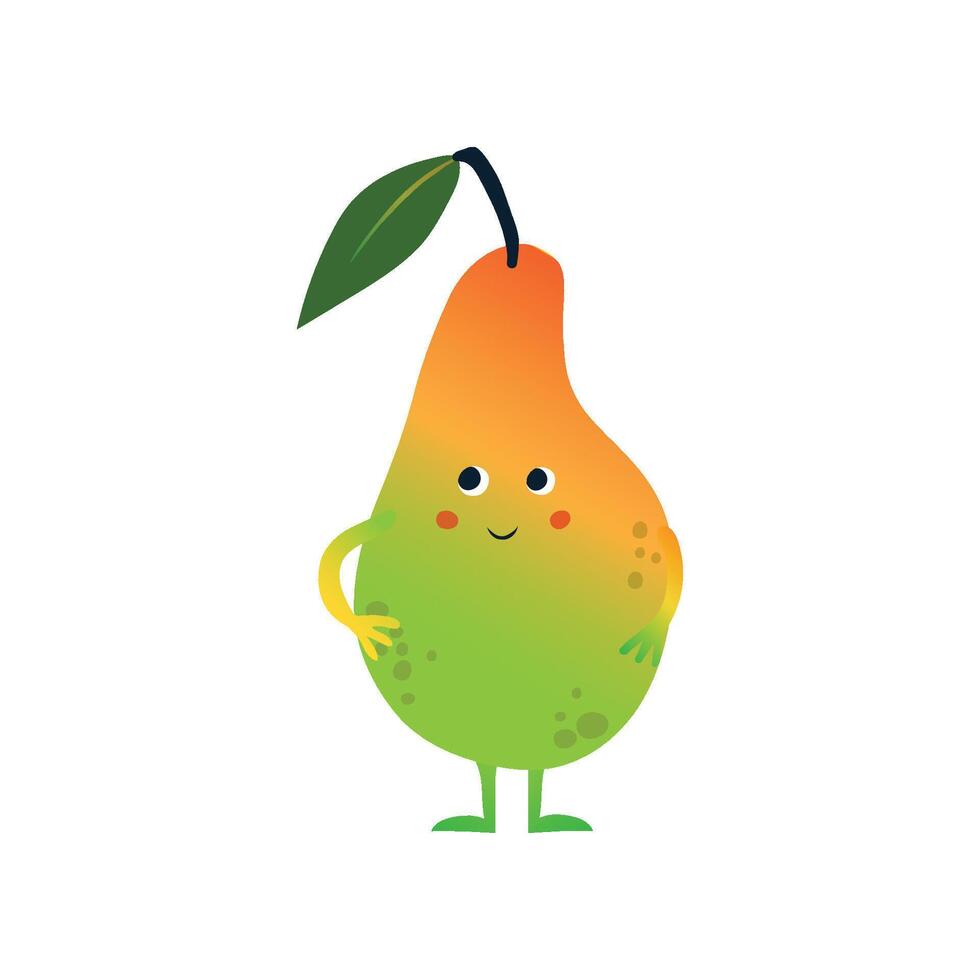 Cute Sweet Pear, Funny Fruit Cartoon Character with Funny Face Illustration vector