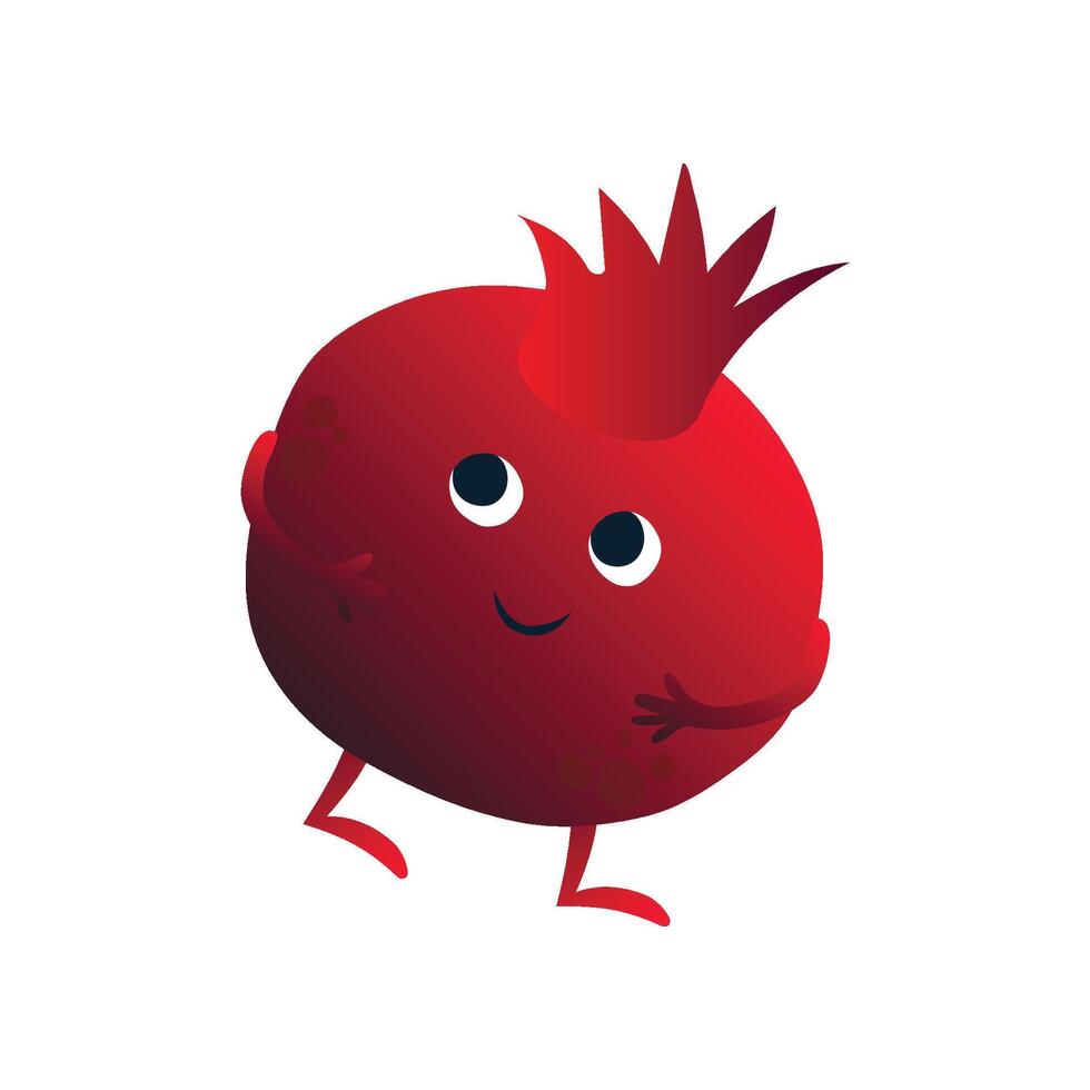 Cute Cheerful Pomegranate, Funny Fruit Cartoon Character with Funny Face Illustration vector