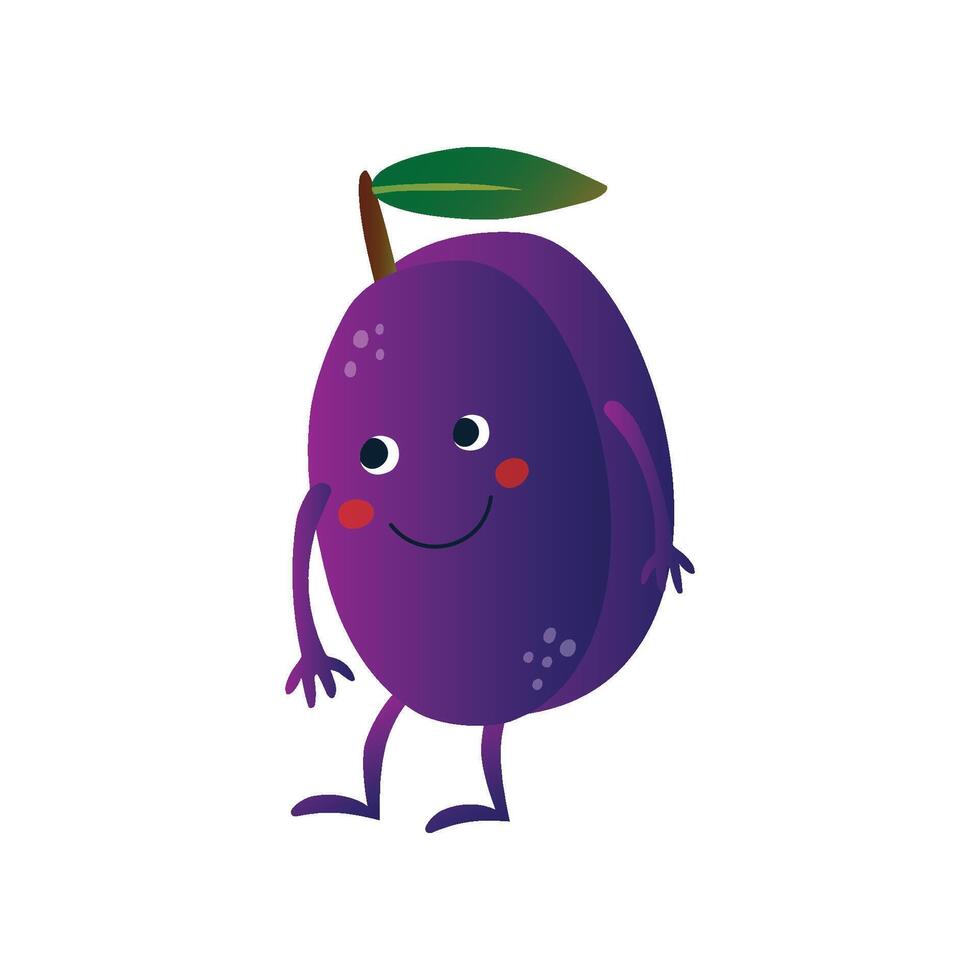 Cute Plum, Funny Fruit Cartoon Character with Funny Face Illustration vector