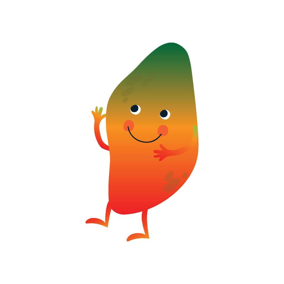 Cute Mango, Cheerful Funny Fruit Cartoon Character with Funny Face Illustration vector