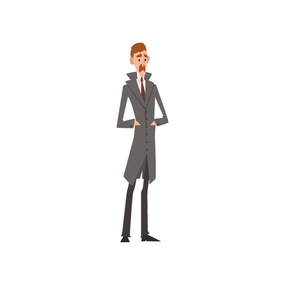 Elegant Victorian Gentleman Character in Gray Frock Coat Illustration vector