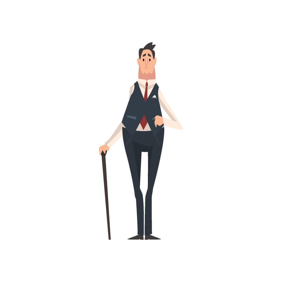 Elegant Victorian Gentleman Character with Walking Cane Illustration vector