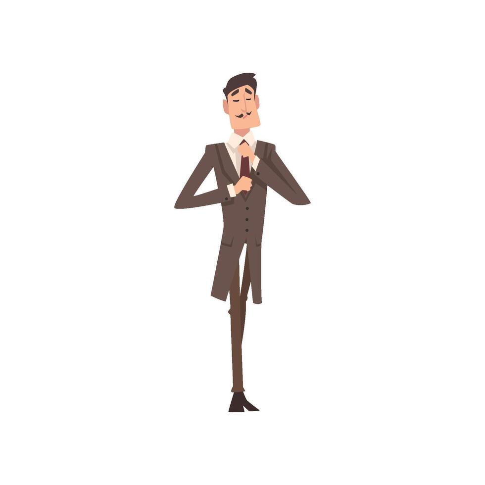 Self Confident Victorian Gentleman Character in Elegant Suit Illustration vector