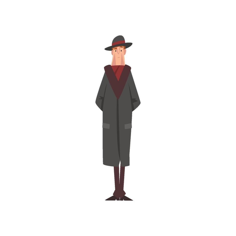 Victorian Gentleman Character in Black Coat and Hat Illustration vector