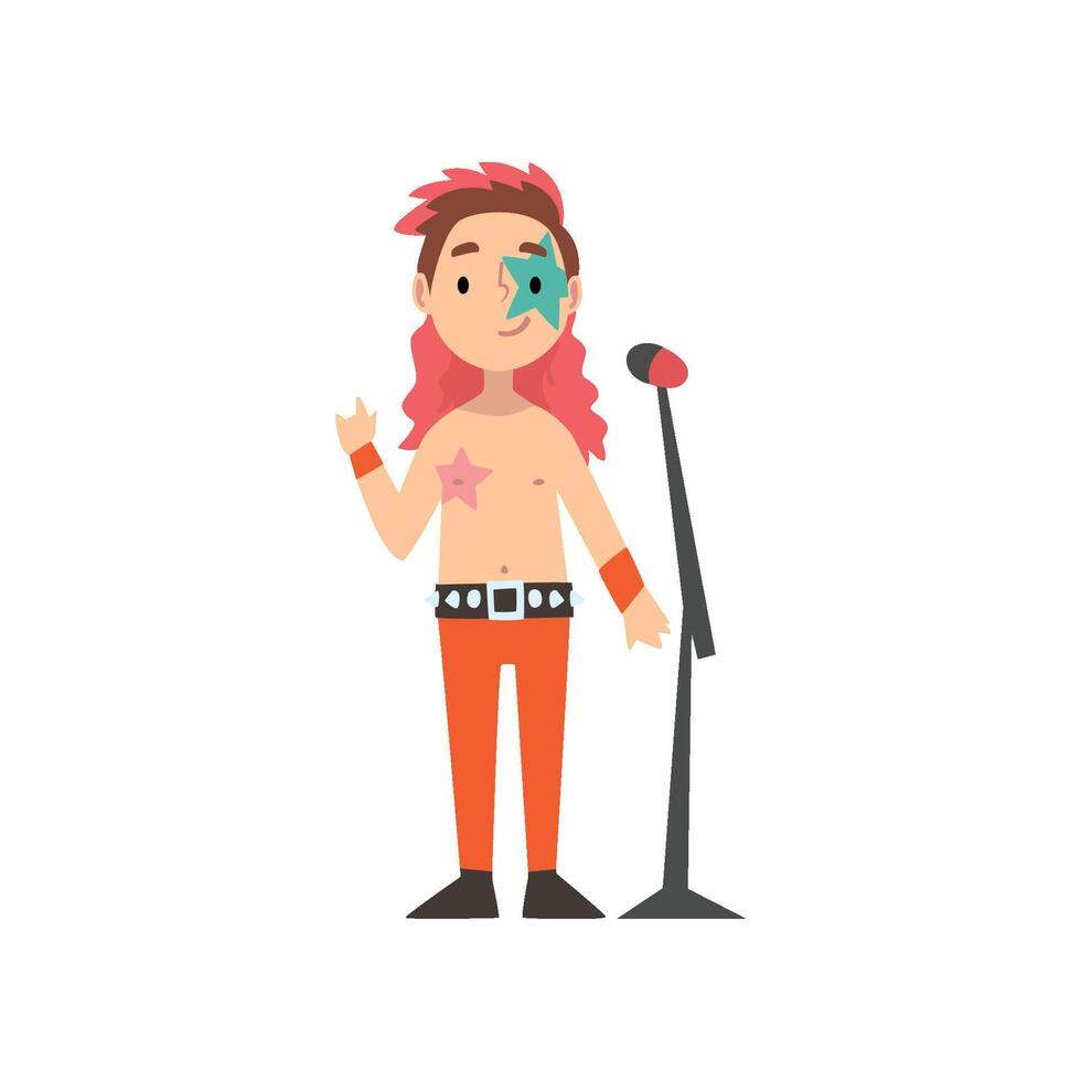 Boy Pop Singer Character with Microphone, Kid Dreaming of Future Profession Illustration vector