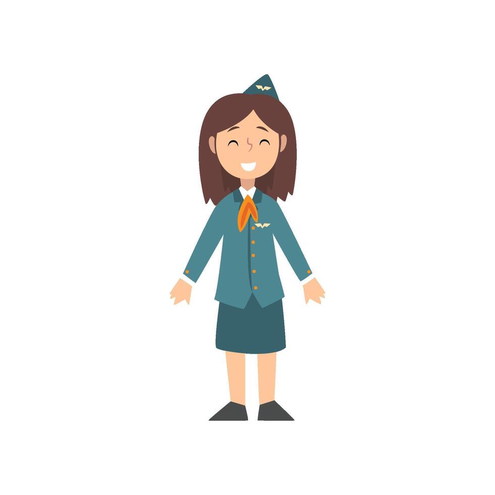 Girl Stewardess Character in Blue Uniform, Kid Dreaming of Future Profession Illustration vector