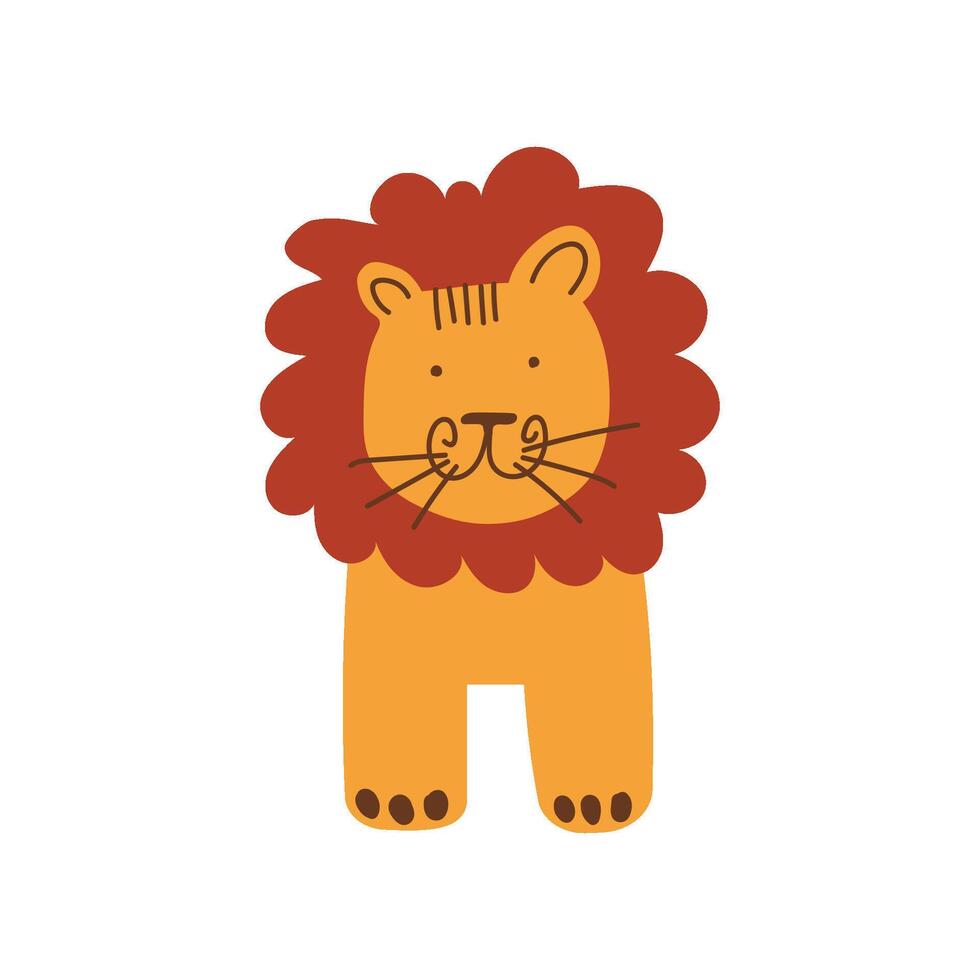 Cute Lion, Front View, Design Element Can Be Used for T-shirt Print, Poster, Card, Label, Badge Illustration vector