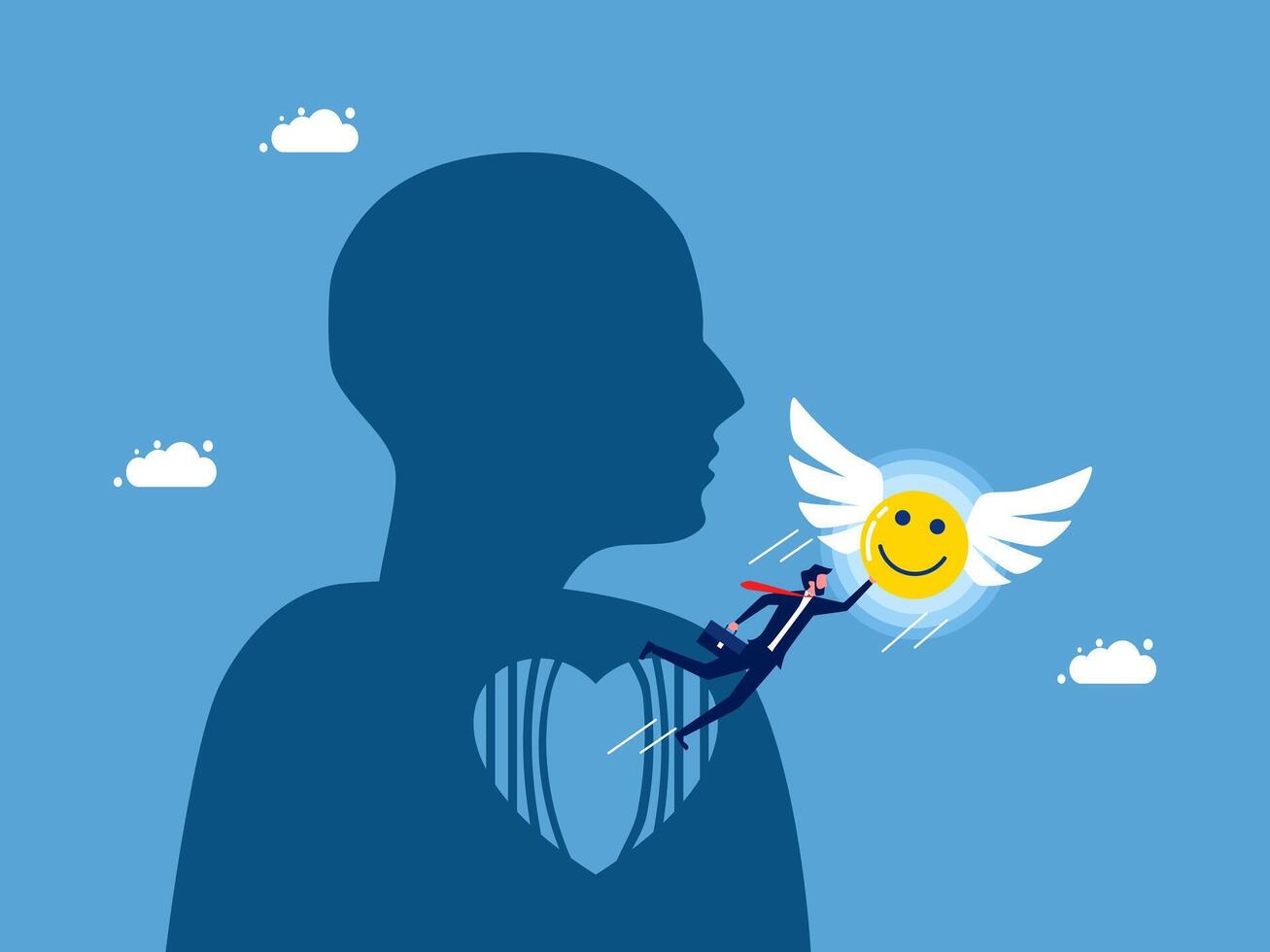businessman with wings and a smile on his chest vector