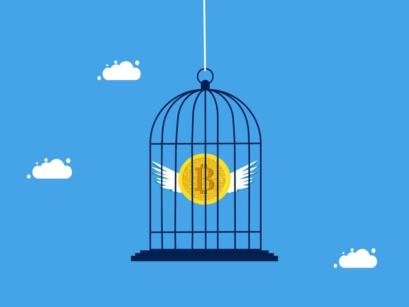 a bird cage with a coin inside and wings vector