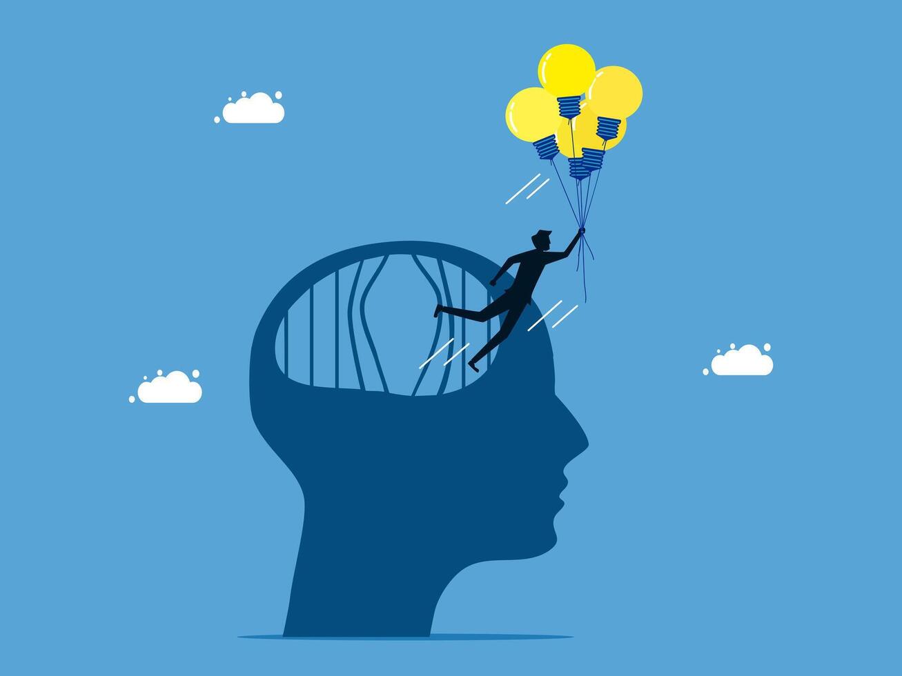 man flying with balloons in the head of a man vector
