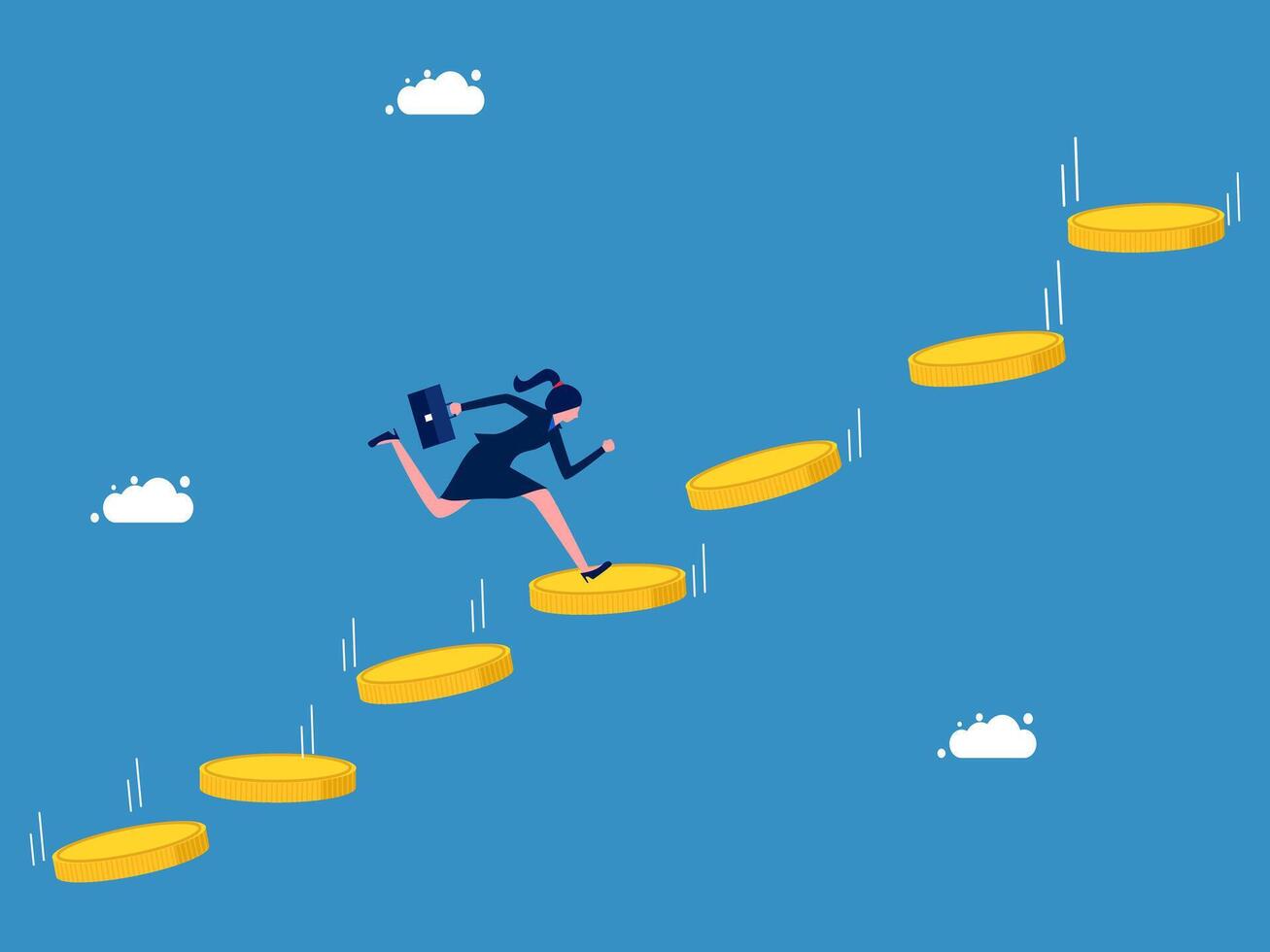 businesswoman running up the stairs to climb the ladder of success vector