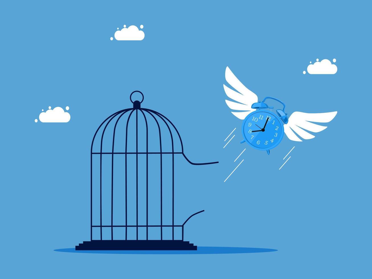 a bird in a cage with a clock and wings vector