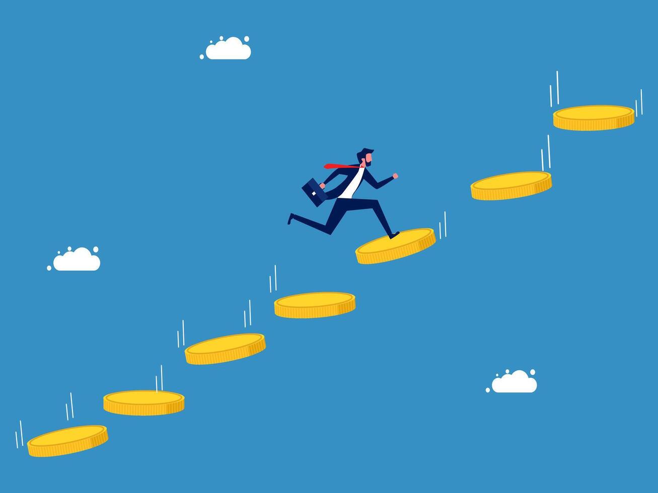 businessman running up the stairs to climb the ladder of success vector