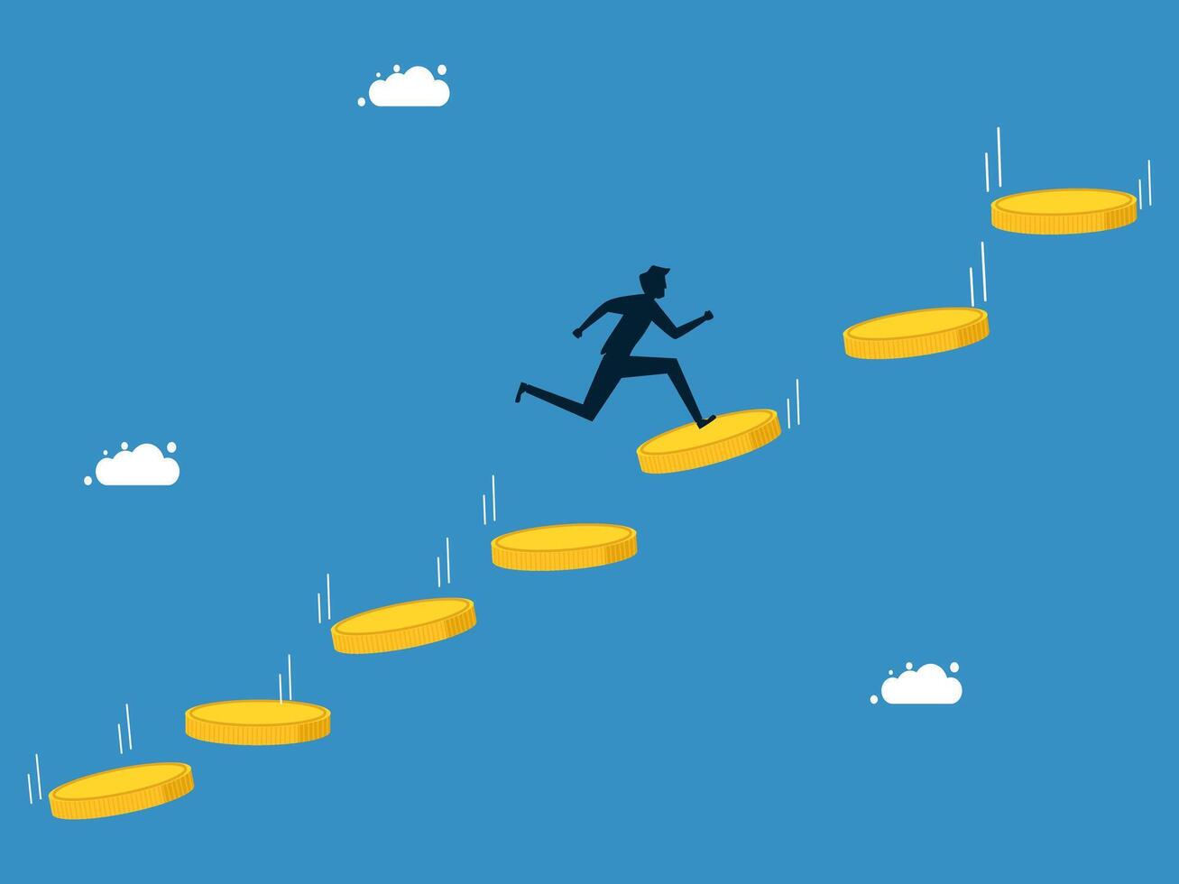 man running up the stairs to climb the ladder of success vector