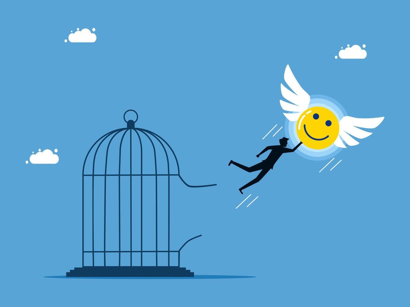 man flying out of a cage with a smiley face vector