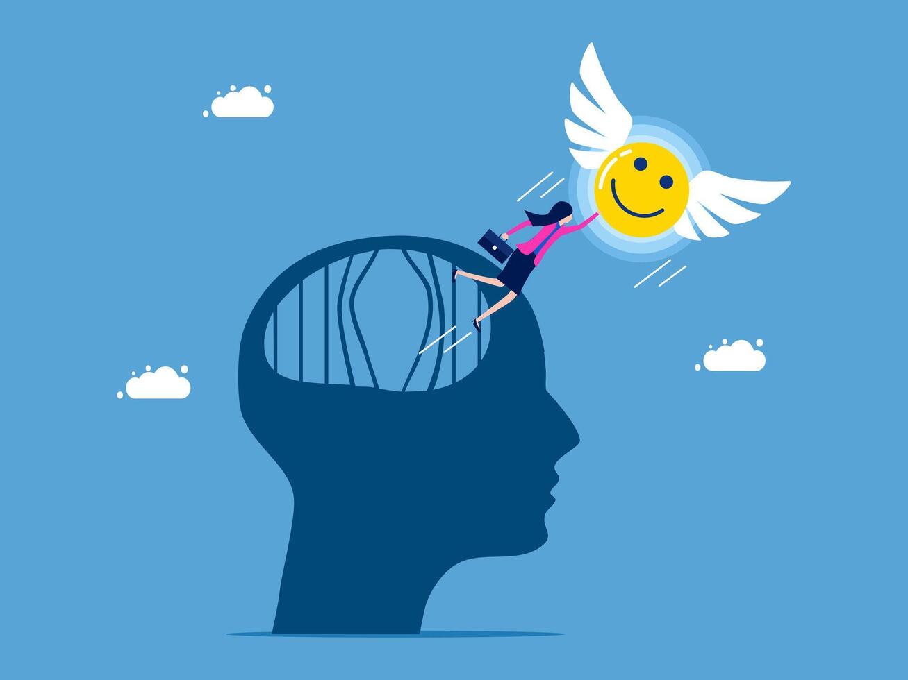 woman is flying over a smiling face in the head vector