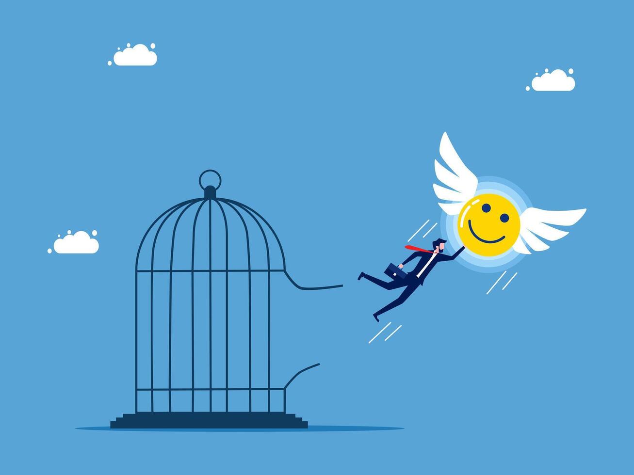 businessman flying out of a cage with a smiley face vector