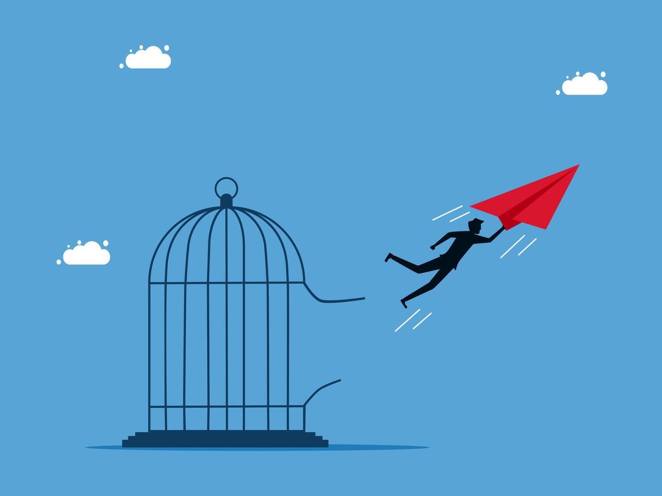 man flying away from a paper kite in a cage vector