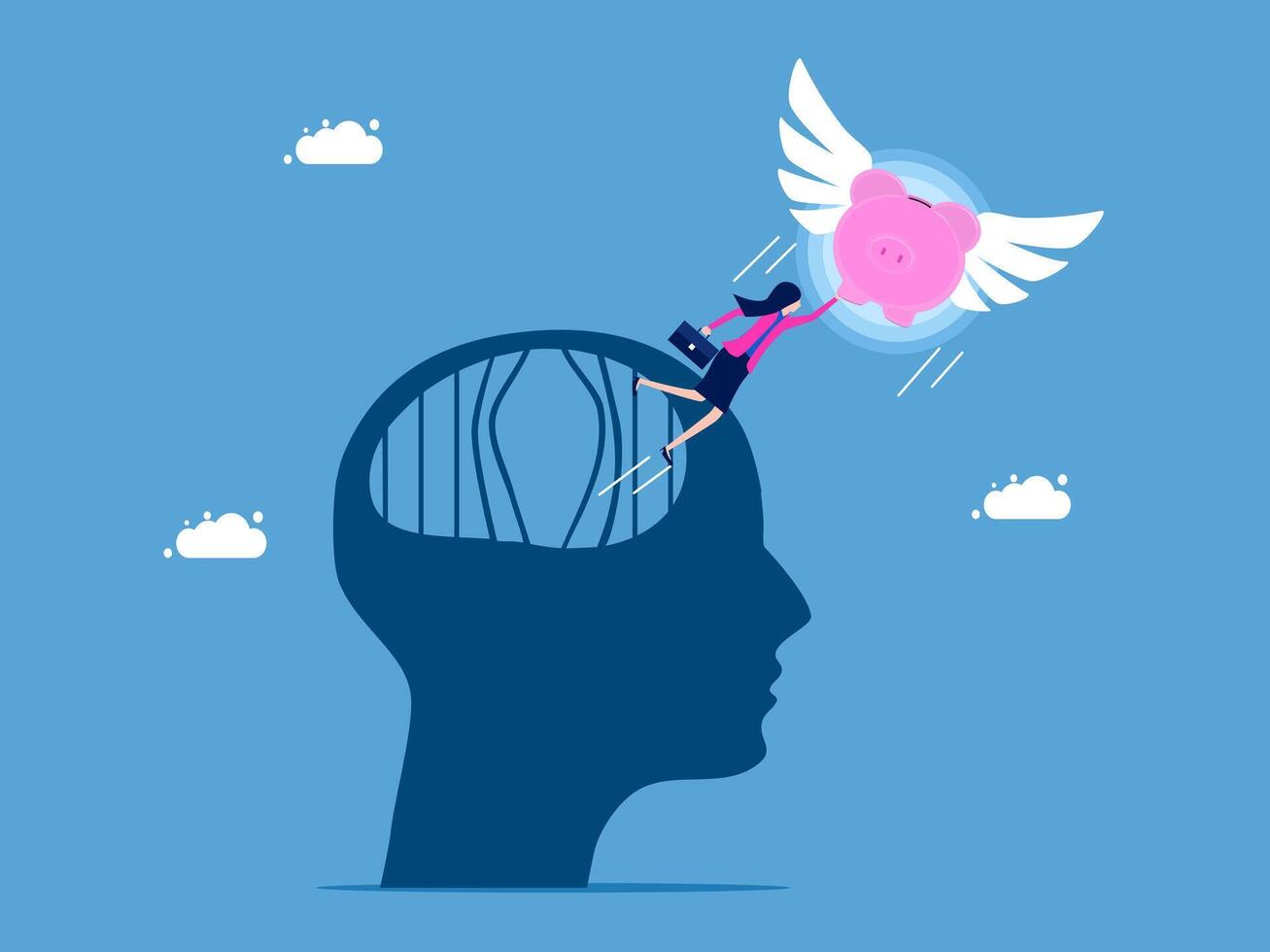 a woman is flying over a brain with a tooth vector