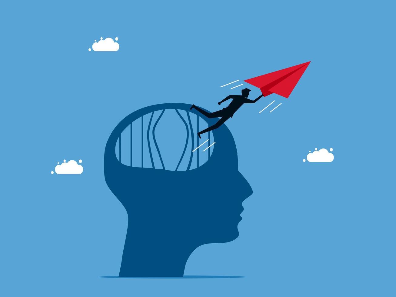 businessman flying a paper airplane into a head vector