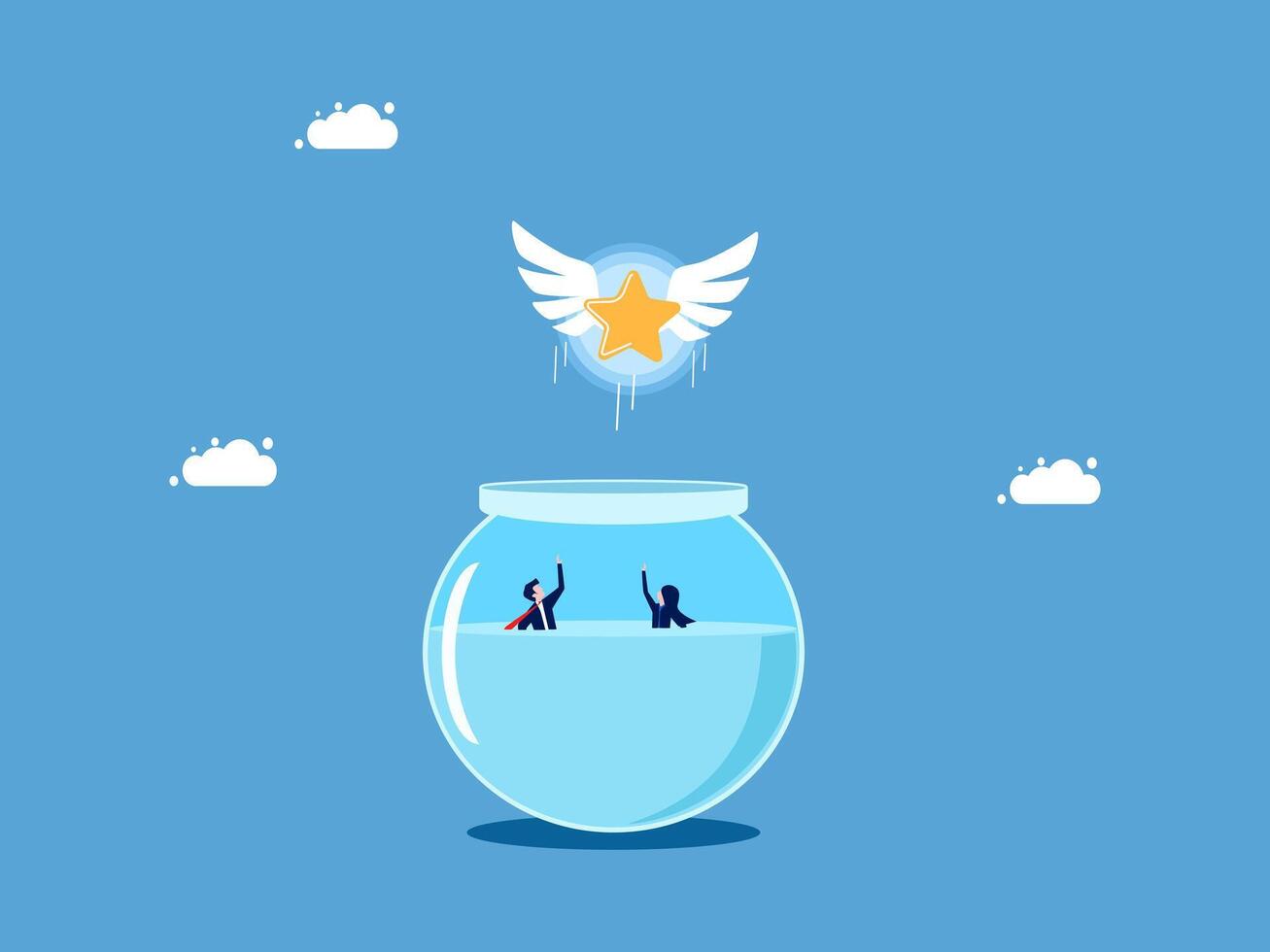 a fish bowl with a starfish and a man inside vector