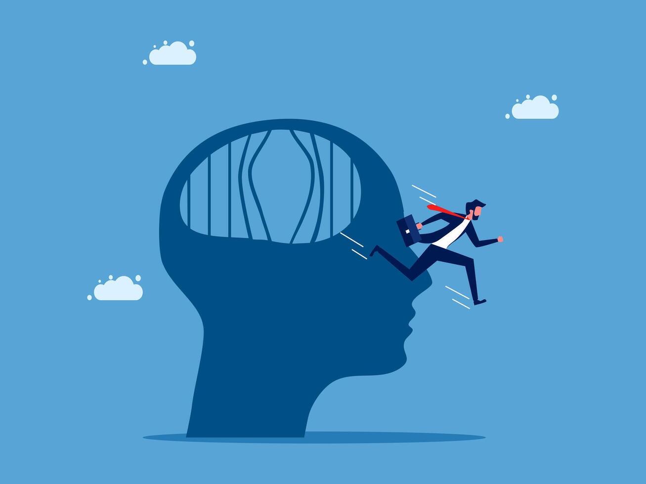 businessman running in the head of a brain vector